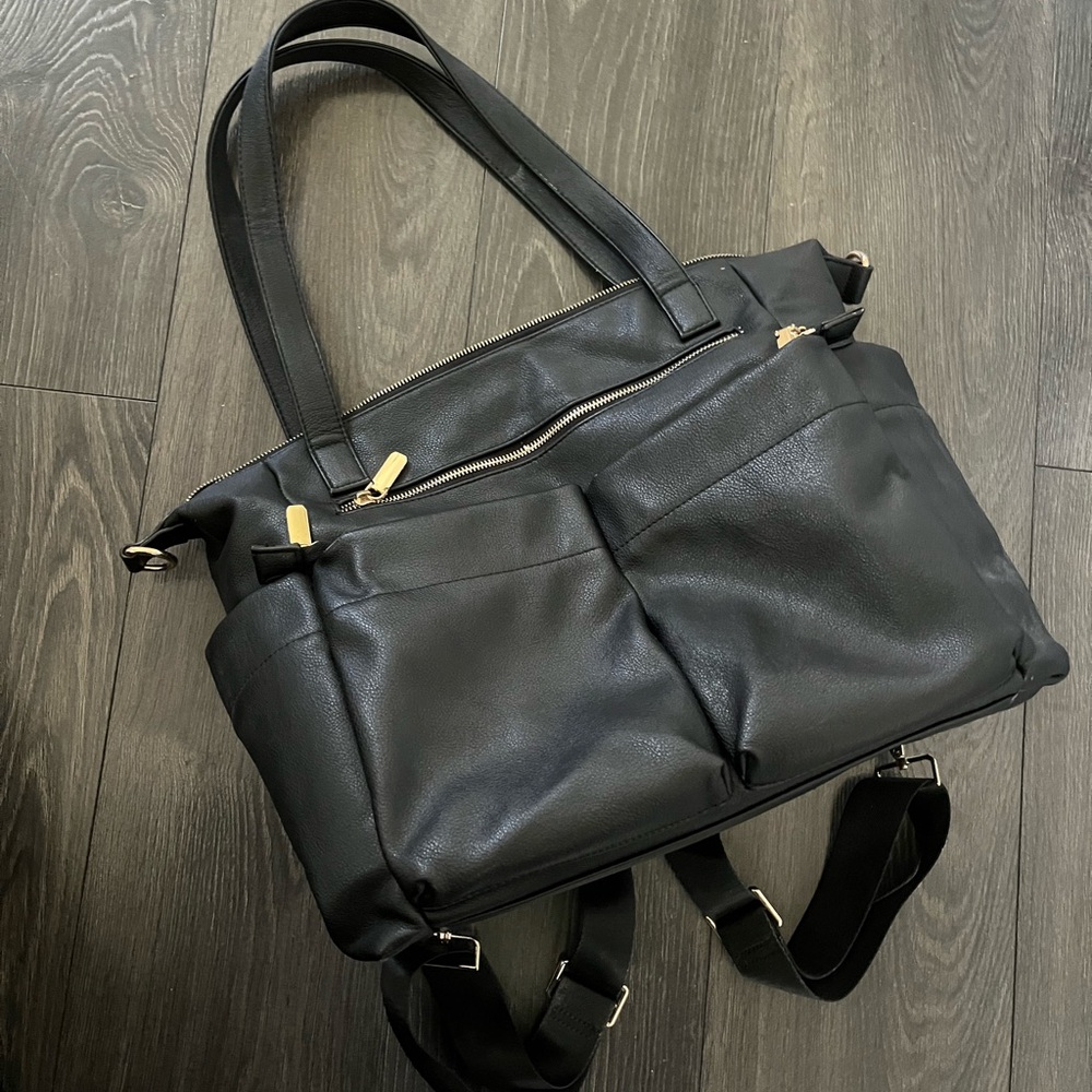 Miss Fong diaper bag convertible backpack - black vegan leather